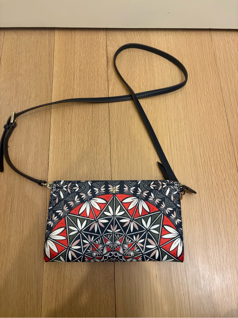 Tory Burch Geometric Floral Crossbody Bag in Navy & Red